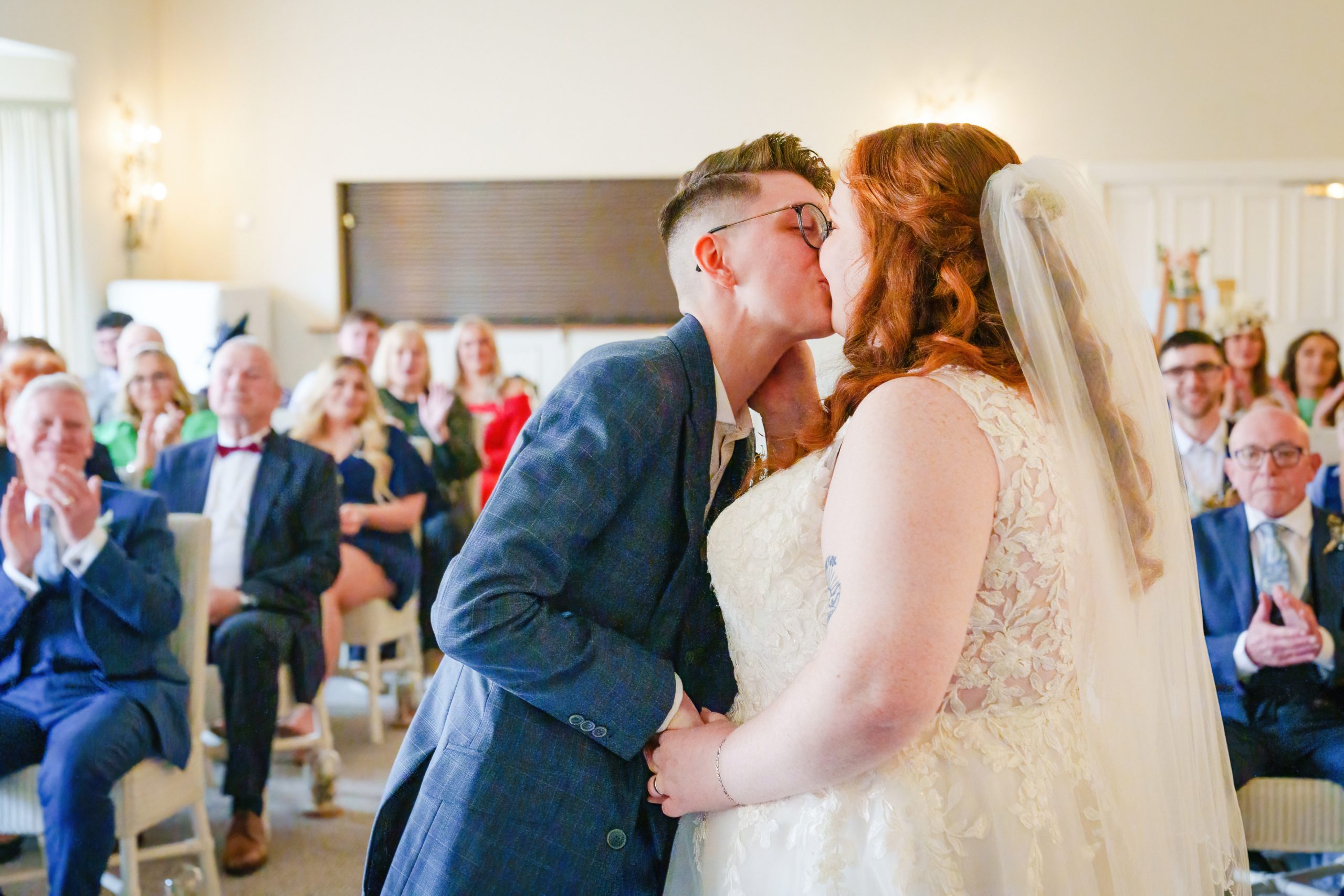 first kiss after a tickton grange wedding ceremony